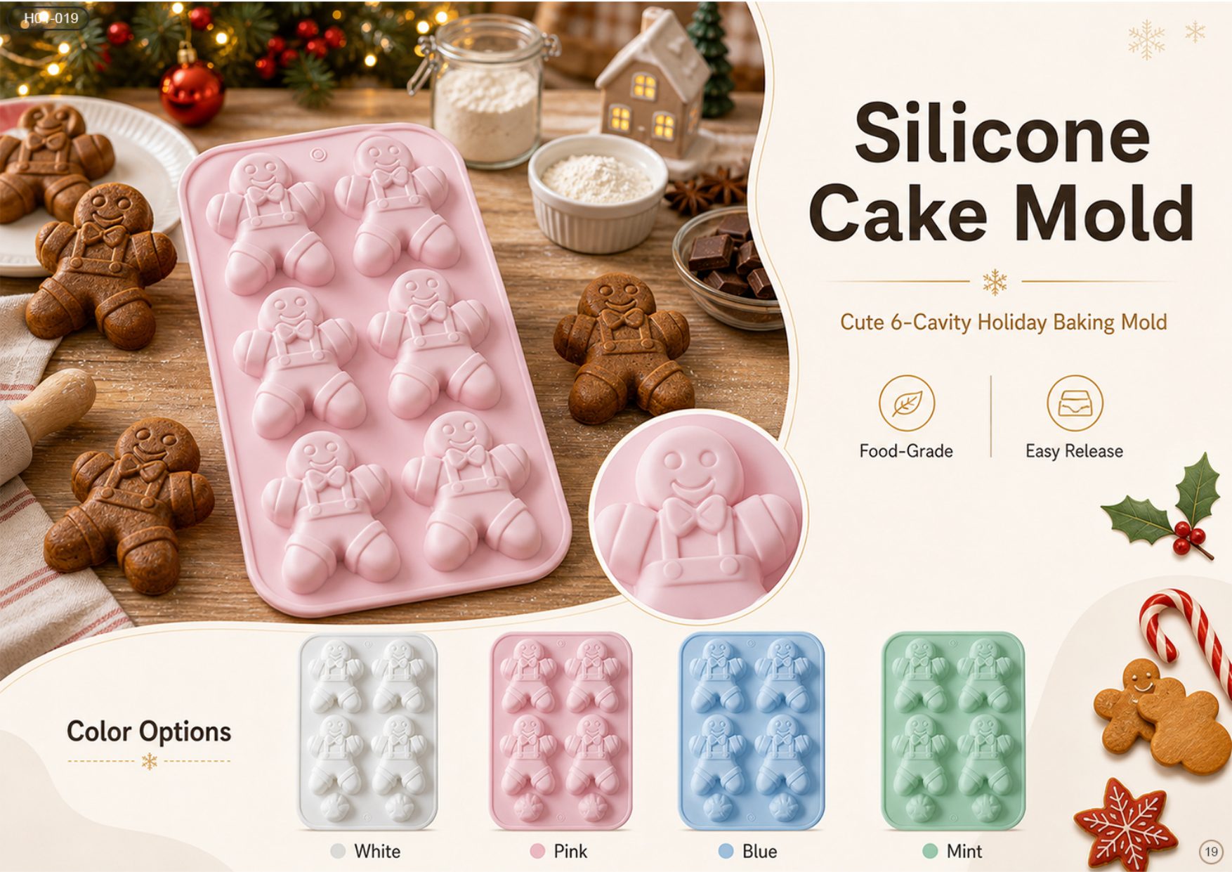Silicone Cake Mold (Gingerbread Man, 6-Cavity) — H01-019
